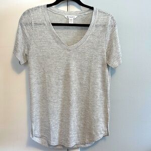 Athleta Light Gray Striped Short Sleeve Tee
